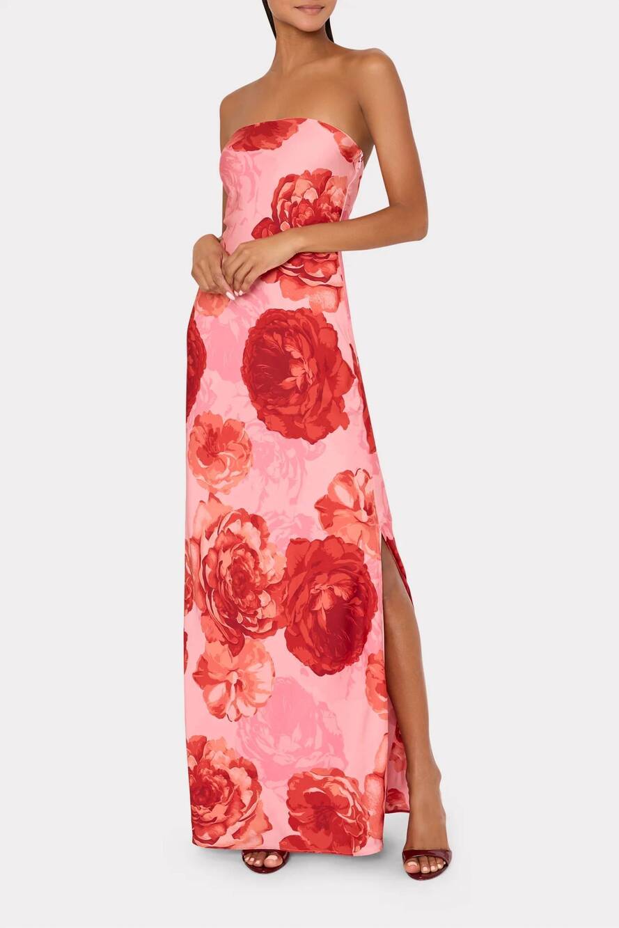 NEW MILLY vera satin floral dress in pink multi